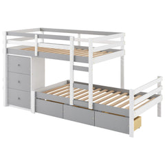 Bellemave® Bunk Bed Twin Over Twin with 6 Storage Drawers, Solid Wood Bunk Beds with Guardrails & Ladders, No Box Spring Needed, Gray) - Bellemave