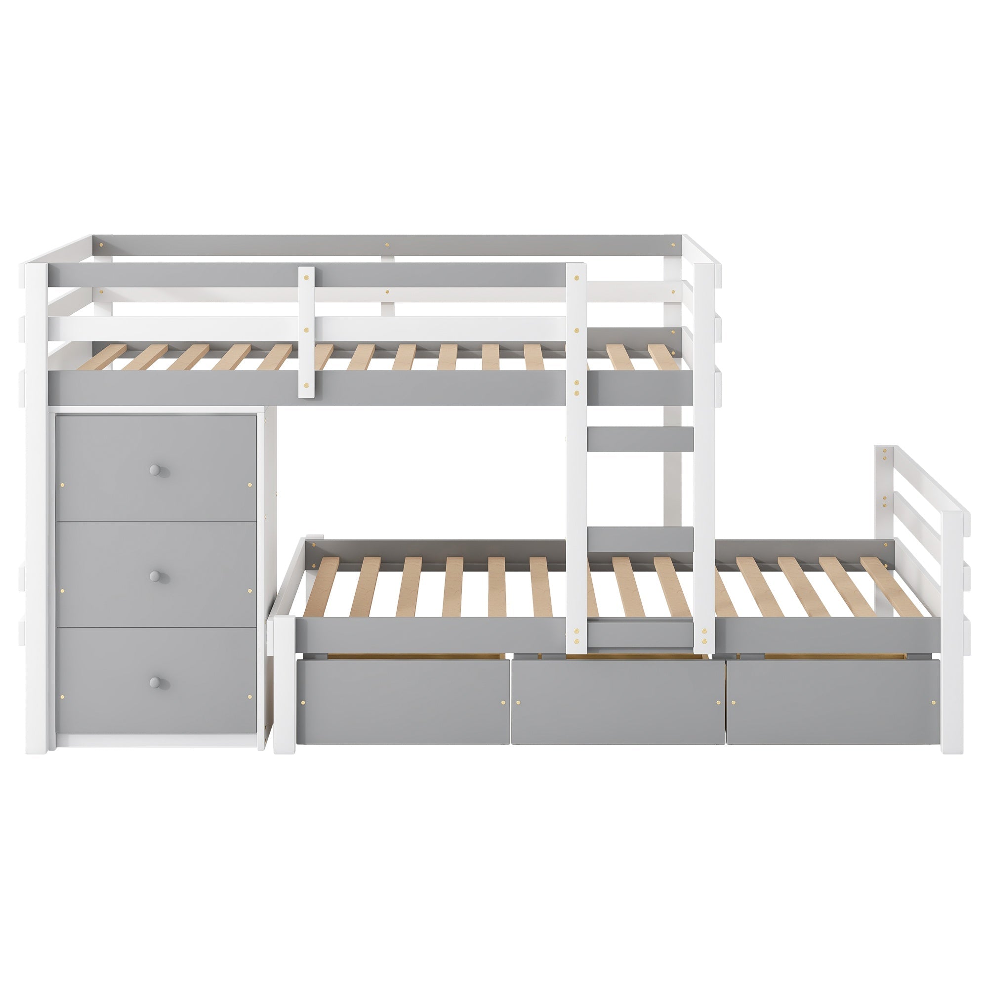 Bellemave® Bunk Bed Twin Over Twin with 6 Storage Drawers, Solid Wood Bunk Beds with Guardrails & Ladders, No Box Spring Needed, Gray) - Bellemave