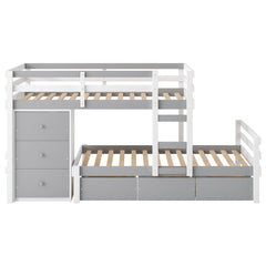 Bellemave® Bunk Bed Twin Over Twin with 6 Storage Drawers, Solid Wood Bunk Beds with Guardrails & Ladders, No Box Spring Needed, Gray) - Bellemave
