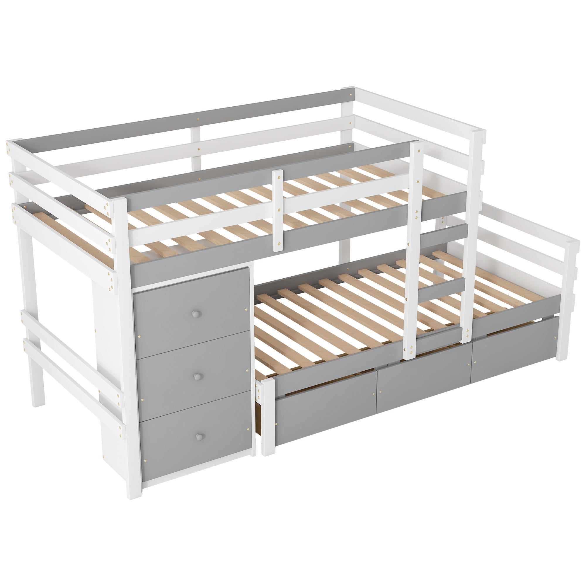 Bellemave® Bunk Bed Twin Over Twin with 6 Storage Drawers, Solid Wood Bunk Beds with Guardrails & Ladders, No Box Spring Needed, Gray) - Bellemave
