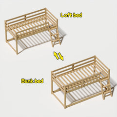 Bellemave® Bunk Bed Twin Over Twin with LED & Safety Hook, Loft Bed for Kids, Floor Bunk beds with Guardrails - Bellemave
