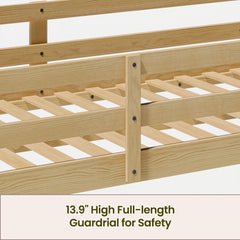 Bellemave® Bunk Bed Twin Over Twin with LED & Safety Hook, Loft Bed for Kids, Floor Bunk beds with Guardrails - Bellemave