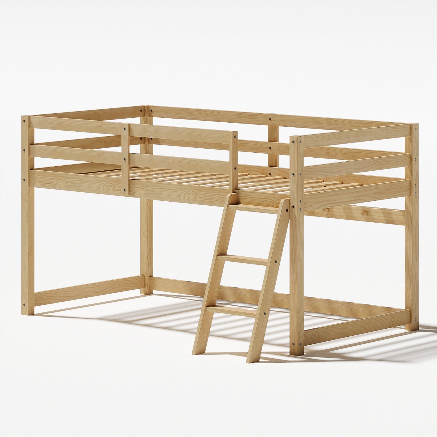 Bellemave® Bunk Bed Twin Over Twin with LED & Safety Hook, Loft Bed for Kids, Floor Bunk beds with Guardrails - Bellemave