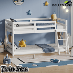 Bellemave® Bunk Bed Twin Over Twin with LED & Safety Hook, Loft Bed for Kids, Floor Bunk beds with Guardrails - Bellemave
