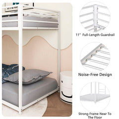 Bellemave® Bunk Bed Twin Over Twin,Metal Low Bunk Bed Frame with Guard Rails & Convertible Bed Ladder, White - Bellemave