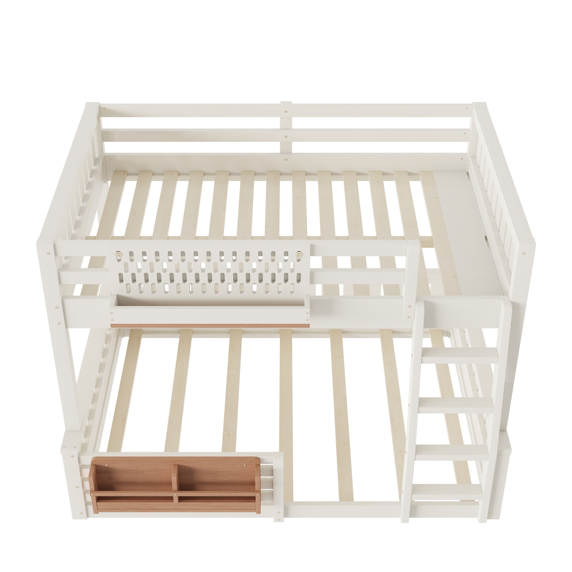 Bellemave® Bunk Bed Twin XL Over Queen with Rail and guardrail, Bunk beds with Pegboard and Bookshelf for Kids, Floor Bunk Bed with Fence, Beige - Bellemave