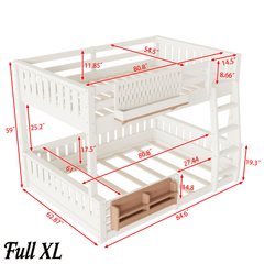 Bellemave® Bunk Bed Twin XL Over Queen with Rail and guardrail, Bunk beds with Pegboard and Bookshelf for Kids, Floor Bunk Bed with Fence, Beige - Bellemave