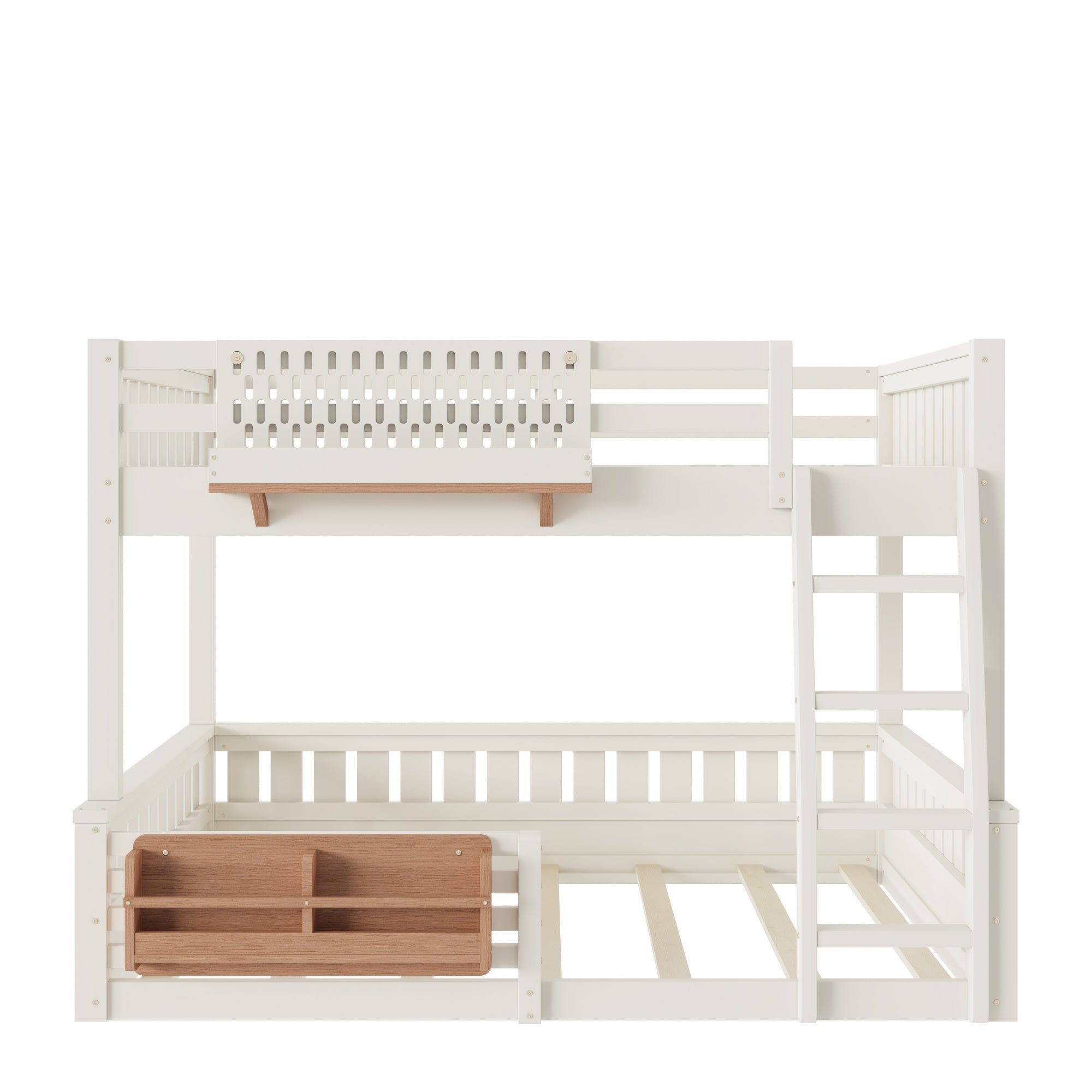 Bellemave® Bunk Bed Twin XL Over Queen with Rail and guardrail, Bunk beds with Pegboard and Bookshelf for Kids, Floor Bunk Bed with Fence, Beige - Bellemave