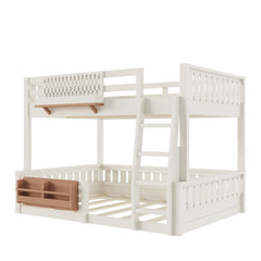 Bellemave® Bunk Bed Twin XL Over Queen with Rail and guardrail, Bunk beds with Pegboard and Bookshelf for Kids, Floor Bunk Bed with Fence, Beige - Bellemave