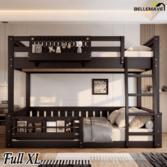 Bellemave® Bunk Bed Twin XL Over Queen with Rail and guardrail, Bunk beds with Pegboard and Bookshelf for Kids, Floor Bunk Bed with Fence, Beige - Bellemave