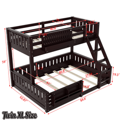 Bellemave® Bunk Bed Twin XL Over Queen with Rail and guardrail, Bunk beds with Pegboard and Bookshelf for Kids, Floor Bunk Bed with Fence, Beige - Bellemave