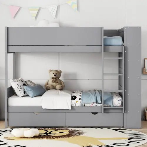 Bellemave® Bunk Bed with 2 Drawers and Multi - layer Cabinet - Bellemave