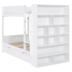 Bellemave® Bunk Bed with 2 Drawers and Multi - layer Cabinet - Bellemave
