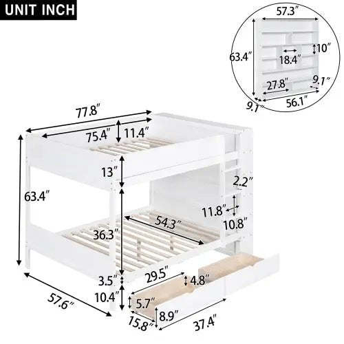 Bellemave® Bunk Bed with 2 Drawers and Multi - layer Cabinet - Bellemave