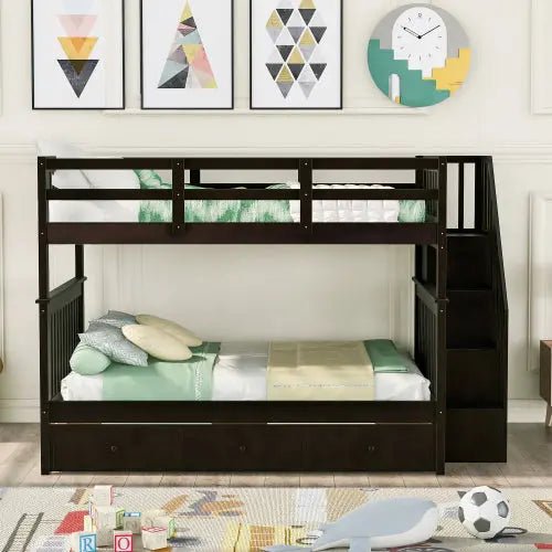 Bellemave® Bunk Bed with 3 Drawers and Stairs - Bellemave