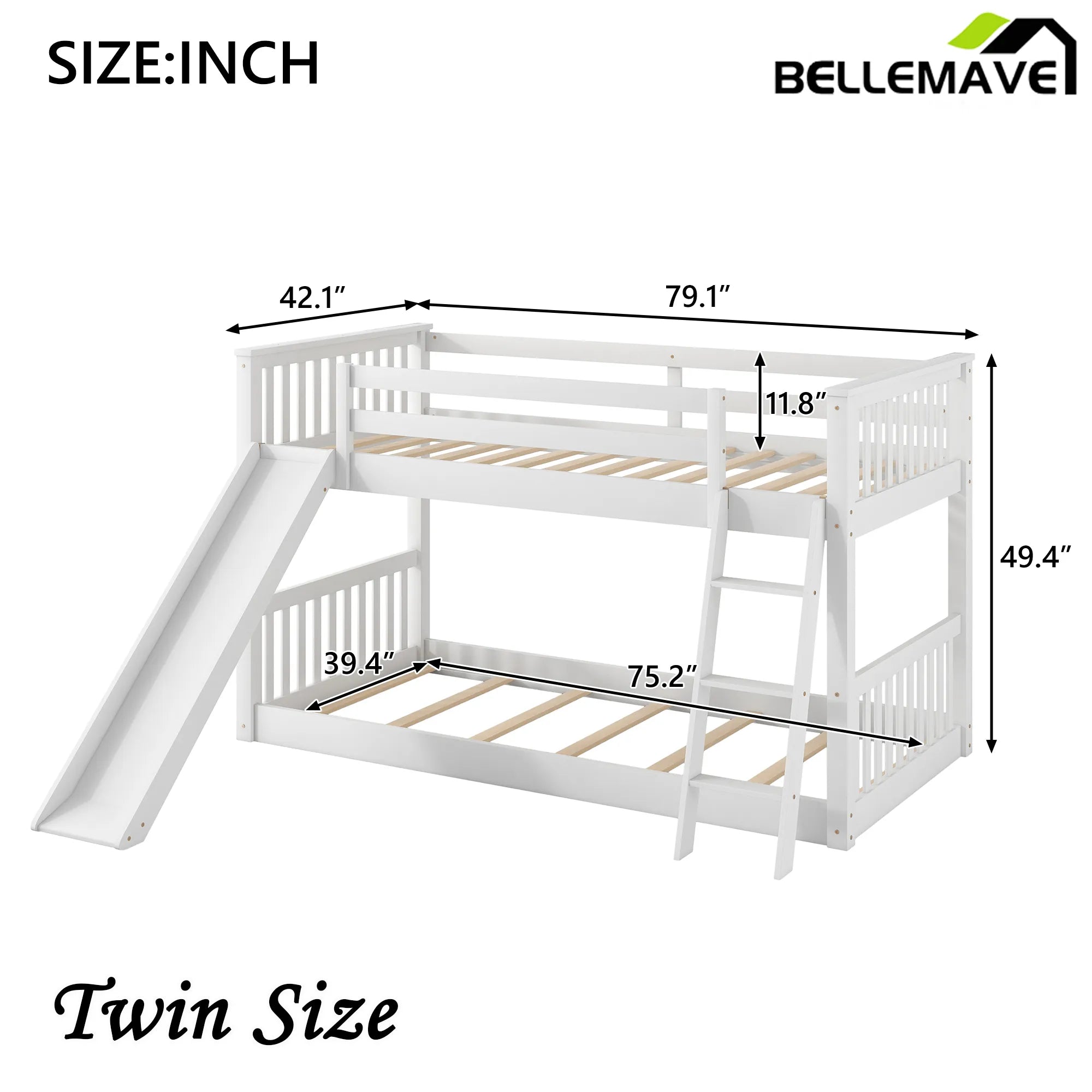 Bellemave® Bunk Bed with Convertible Slide and Ladder - Bellemave