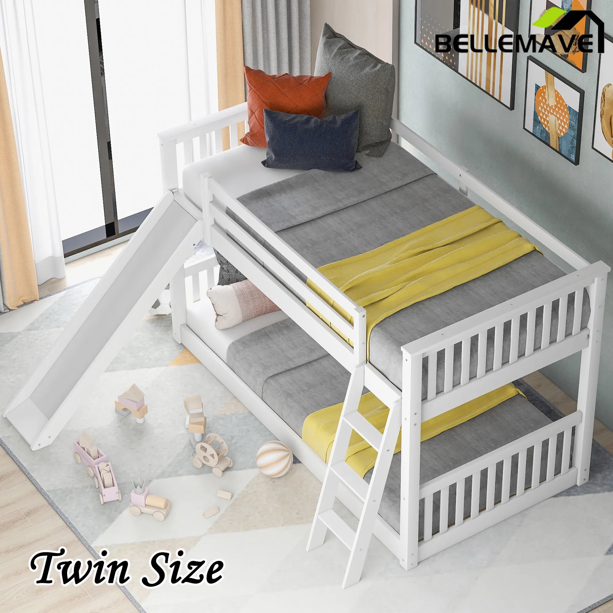 Bellemave® Bunk Bed with Convertible Slide and Ladder - Bellemave
