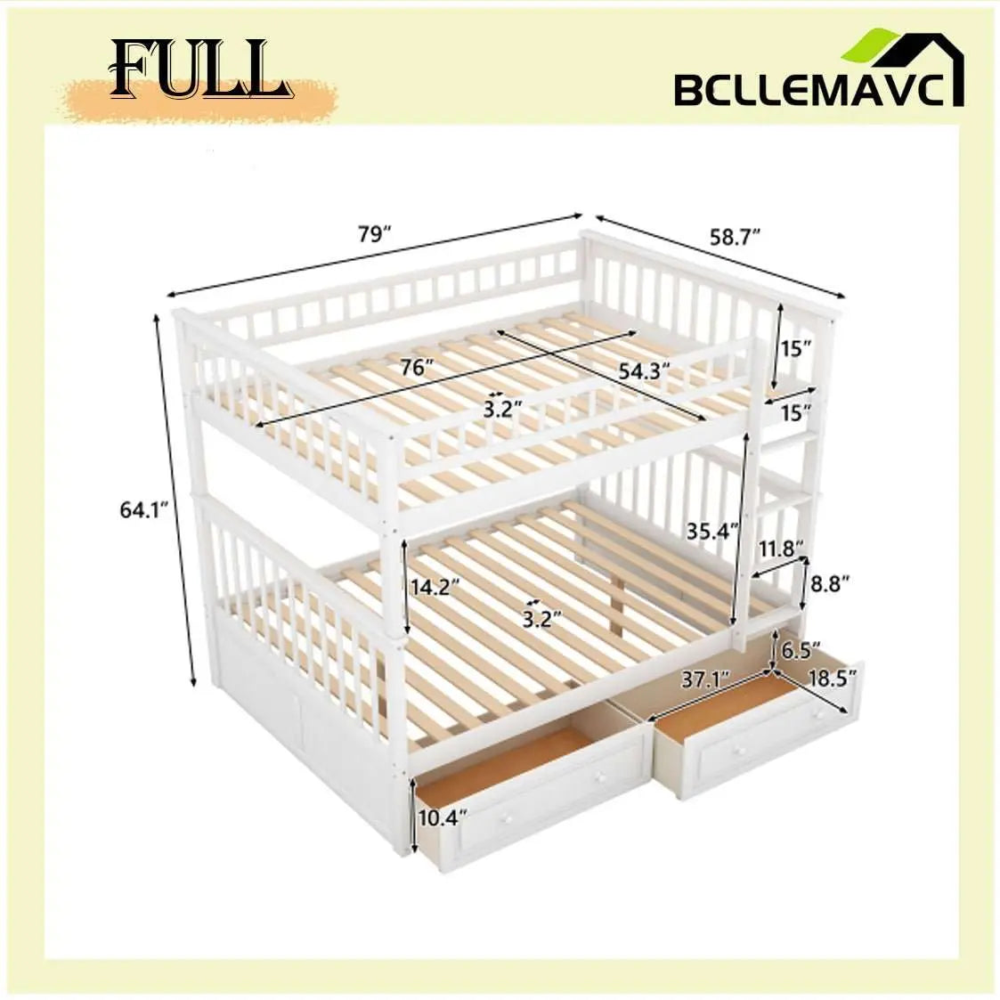 Bellemave Bunk Bed with Drawers, Convertible Beds - Bellemave