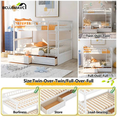 Bellemave Bunk Bed with Drawers, Convertible Beds - Bellemave