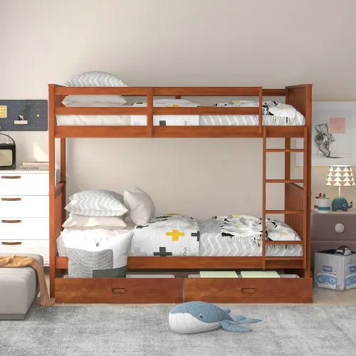 Bellemave® Bunk Bed with Ladders and Two Storage Drawers - Bellemave