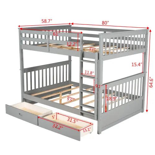 Bellemave® Bunk Bed with Ladders and Two Storage Drawers - Bellemave