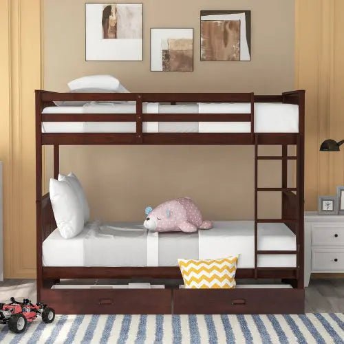 Bellemave® Bunk Bed with Ladders and Two Storage Drawers - Bellemave