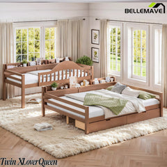 Bellemave® Bunk Bed with Storage Drawers & Shelves, Solid Wood Bunk Bed Frame with Ladder and Safety Guardrails for Kids & Teens - Bellemave