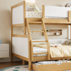Bellemave® Bunk Bed with Storage Drawers & Support Slats, Solid Wood Bunk Bed with Full-Length Guardrails, Convertible Two Single Beds,White+Natural - Bellemave