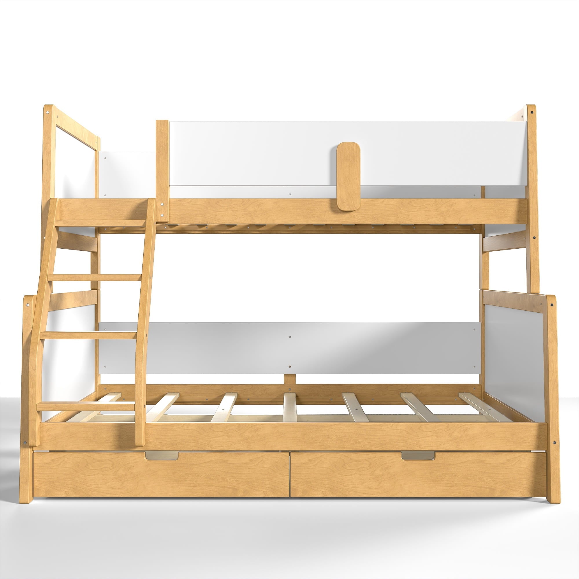 Bellemave® Bunk Bed with Storage Drawers & Support Slats, Solid Wood Bunk Bed with Full-Length Guardrails, Convertible Two Single Beds,White+Natural - Bellemave