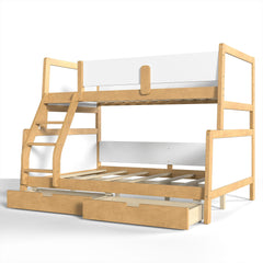 Bellemave® Bunk Bed with Storage Drawers & Support Slats, Solid Wood Bunk Bed with Full-Length Guardrails, Convertible Two Single Beds,White+Natural - Bellemave