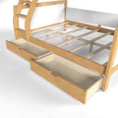 Bellemave® Bunk Bed with Storage Drawers & Support Slats, Solid Wood Bunk Bed with Full-Length Guardrails, Convertible Two Single Beds,White+Natural - Bellemave
