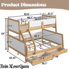 Bellemave® Bunk Bed with Storage Drawers & Support Slats, Solid Wood Bunk Bed with Full-Length Guardrails, Convertible Two Single Beds,White+Natural - Bellemave