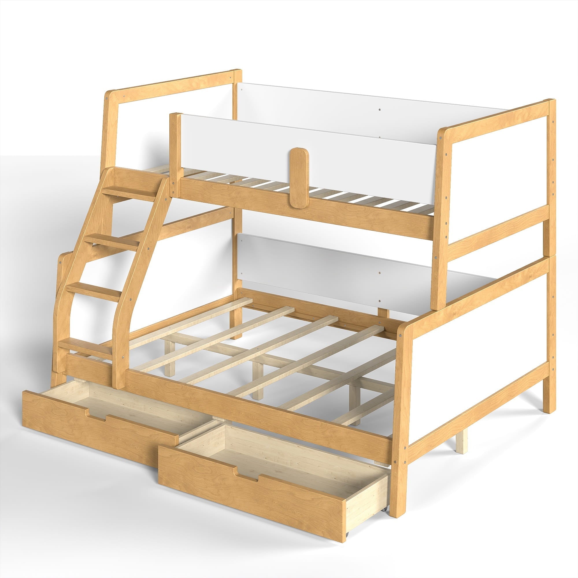 Bellemave® Bunk Bed with Storage Drawers & Support Slats, Solid Wood Bunk Bed with Full-Length Guardrails, Convertible Two Single Beds,White+Natural - Bellemave