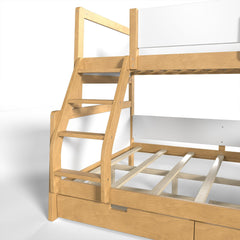 Bellemave® Bunk Bed with Storage Drawers & Support Slats, Solid Wood Bunk Bed with Full-Length Guardrails, Convertible Two Single Beds,White+Natural - Bellemave