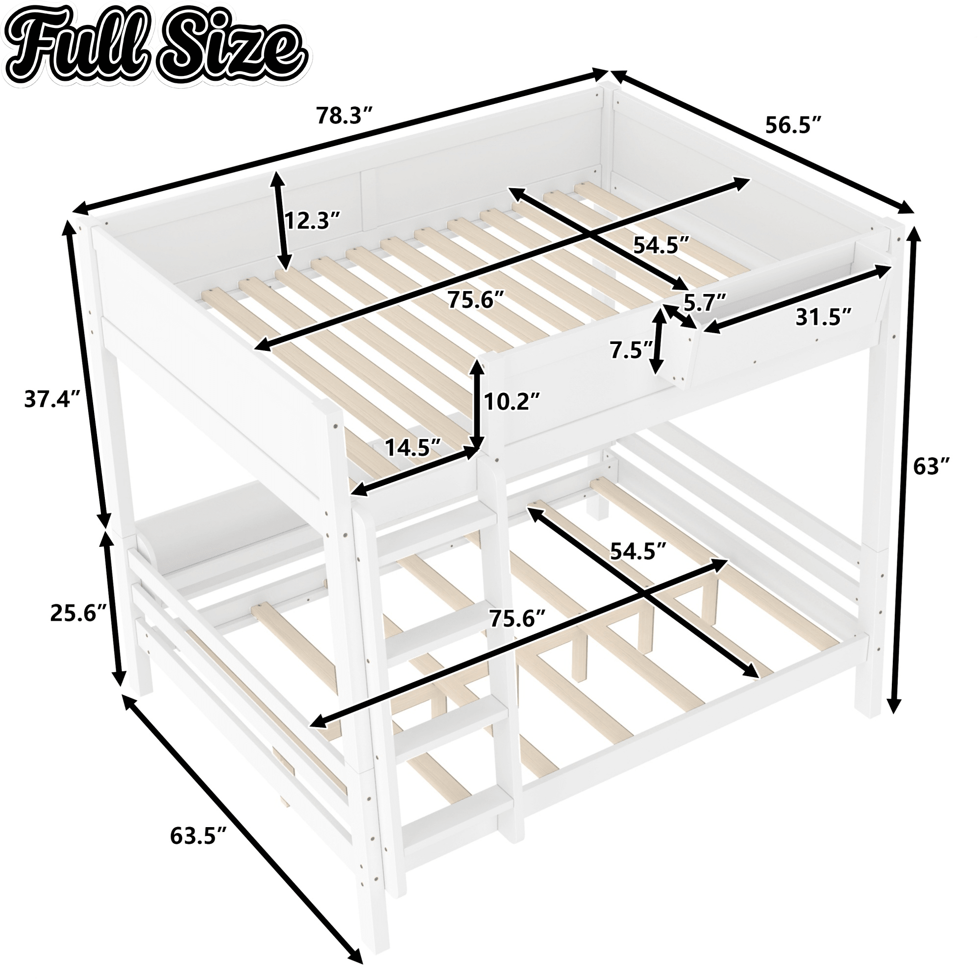 Bellemave® Bunk Bed with Storage Shelves and Guardrails, Wood Bunk Bed with Ladders and Upgraded Slats, Chic Design Bunkbed that Can be Diverted - Bellemave
