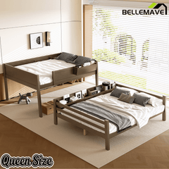 Bellemave® Bunk Bed with Storage Shelves and Guardrails, Wood Bunk Bed with Ladders and Upgraded Slats, Chic Design Bunkbed that Can be Diverted - Bellemave