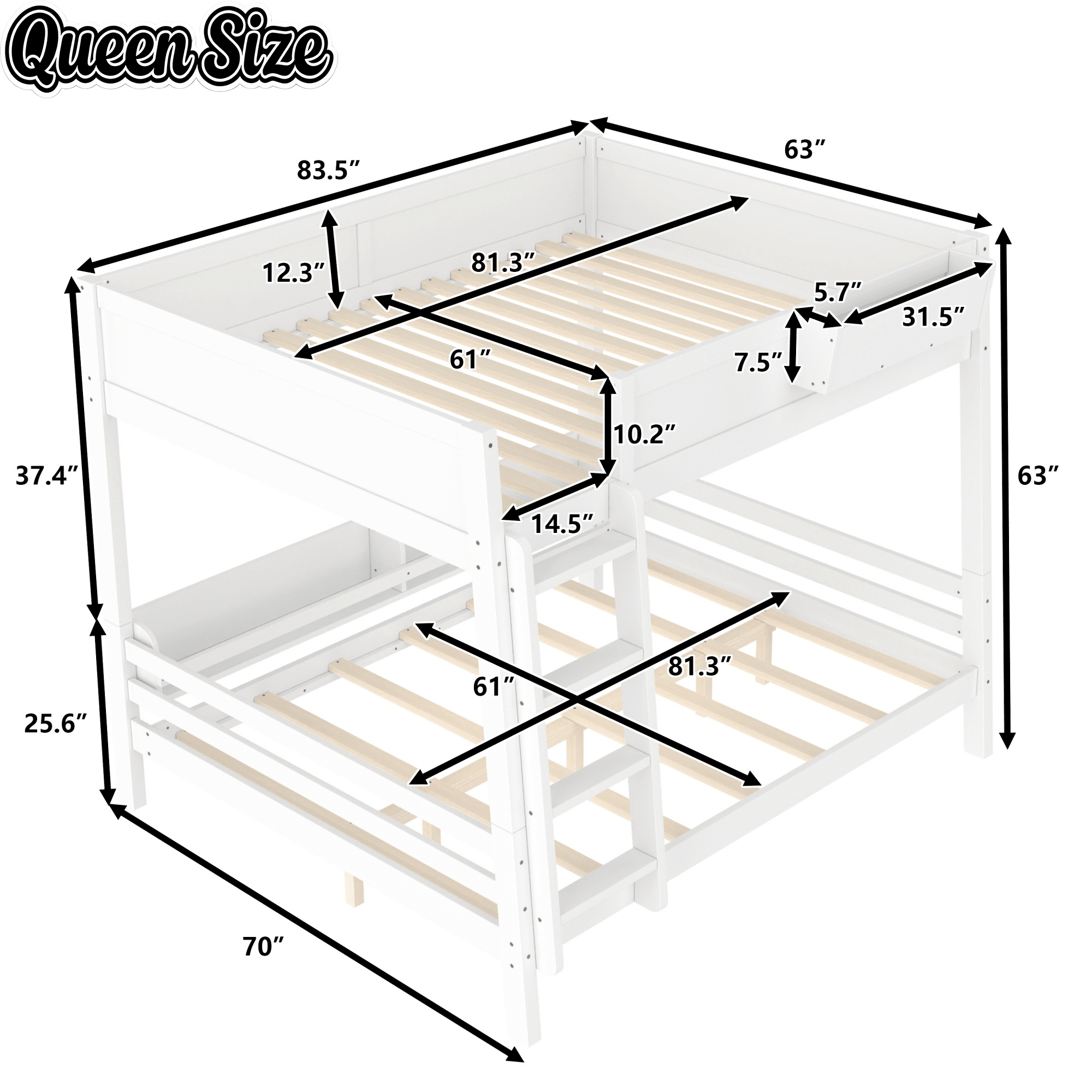 Bellemave® Bunk Bed with Storage Shelves and Guardrails, Wood Bunk Bed with Ladders and Upgraded Slats, Chic Design Bunkbed that Can be Diverted - Bellemave