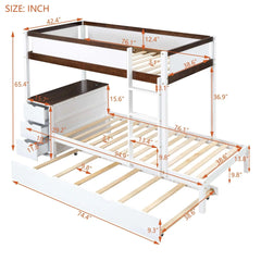 Bellemave® Bunk Bed with Trundle Bed, Desk with Storage Drawer - Bellemave