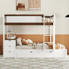 Bellemave® Bunk Bed with Trundle Bed, Desk with Storage Drawer - Bellemave