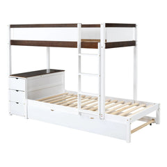 Bellemave® Bunk Bed with Trundle Bed, Desk with Storage Drawer - Bellemave