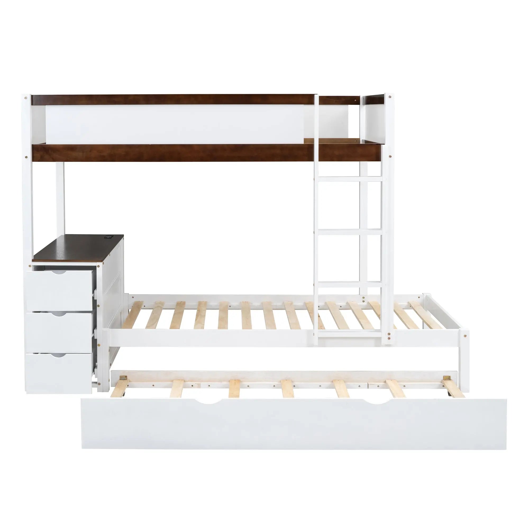Bellemave® Bunk Bed with Trundle Bed, Desk with Storage Drawer - Bellemave