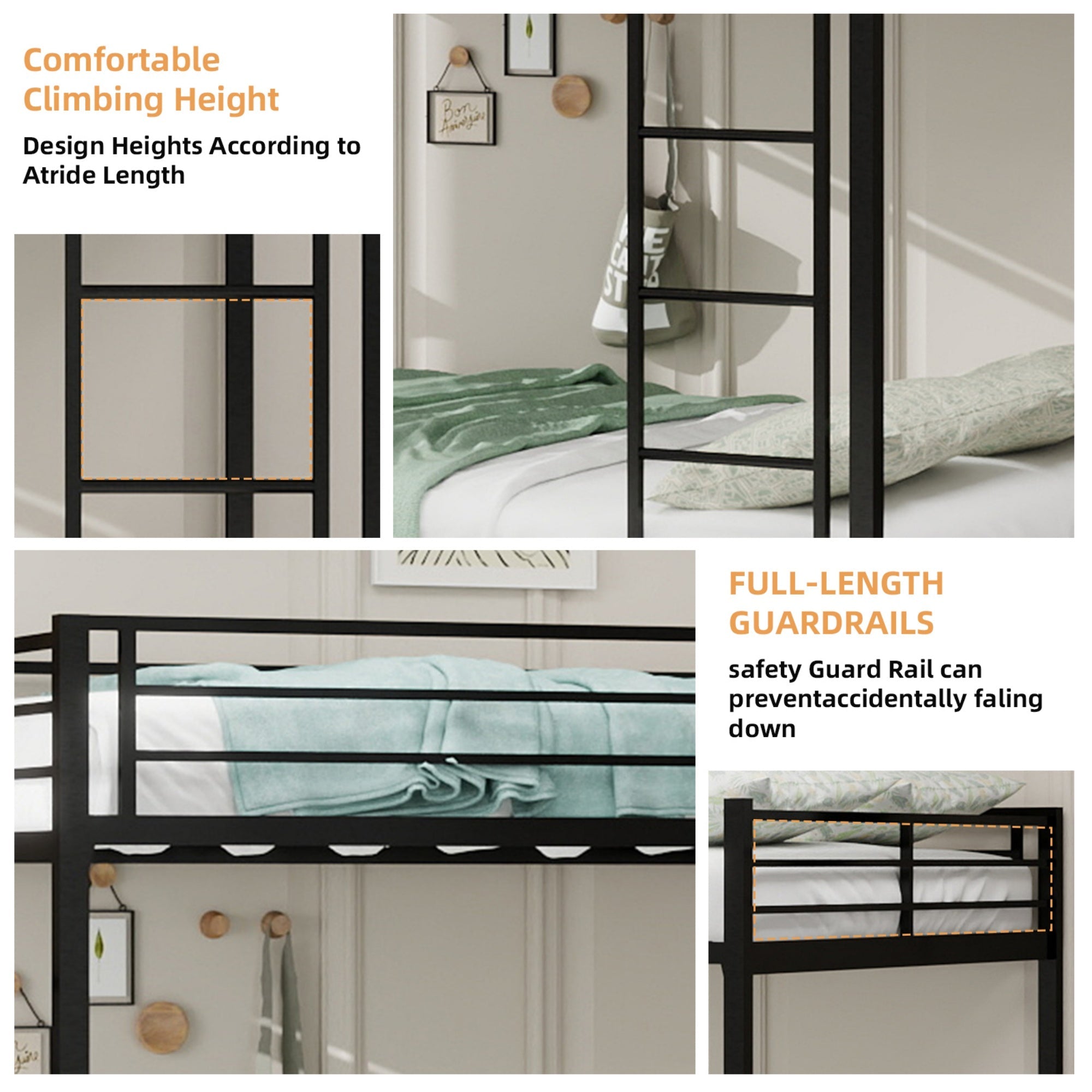 Bellemave® Bunk Bed with Trundle, Heavy Duty Metal Bunk Bed Frame with Safety Guardrails and Ladders for Small Bedroom, Kids, Teens, Adults - Bellemave