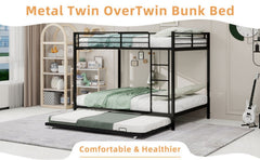 Bellemave® Bunk Bed with Trundle, Heavy Duty Metal Bunk Bed Frame with Safety Guardrails and Ladders for Small Bedroom, Kids, Teens, Adults - Bellemave