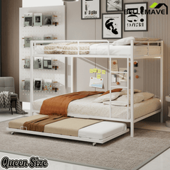 Bellemave® Bunk Bed with Trundle, Heavy Duty Metal Bunk Bed Frame with Safety Guardrails and Ladders for Small Bedroom, Kids, Teens, Adults - Bellemave
