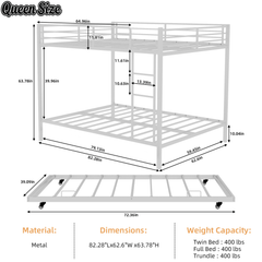 Bellemave® Bunk Bed with Trundle, Heavy Duty Metal Bunk Bed Frame with Safety Guardrails and Ladders for Small Bedroom, Kids, Teens, Adults - Bellemave