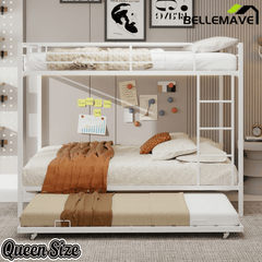 Bellemave® Bunk Bed with Trundle, Heavy Duty Metal Bunk Bed Frame with Safety Guardrails and Ladders for Small Bedroom, Kids, Teens, Adults - Bellemave