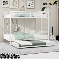 Bellemave® Bunk Bed with Trundle, Heavy Duty Metal Bunk Bed Frame with Safety Guardrails and Ladders for Small Bedroom, Kids, Teens, Adults - Bellemave