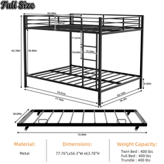 Bellemave® Bunk Bed with Trundle, Heavy Duty Metal Bunk Bed Frame with Safety Guardrails and Ladders for Small Bedroom, Kids, Teens, Adults - Bellemave
