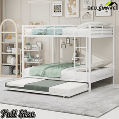 Bellemave® Bunk Bed with Trundle, Heavy Duty Metal Bunk Bed Frame with Safety Guardrails and Ladders for Small Bedroom, Kids, Teens, Adults - Bellemave
