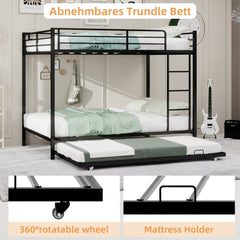 Bellemave® Bunk Bed with Trundle, Heavy Duty Metal Bunk Bed Frame with Safety Guardrails and Ladders for Small Bedroom, Kids, Teens, Adults - Bellemave